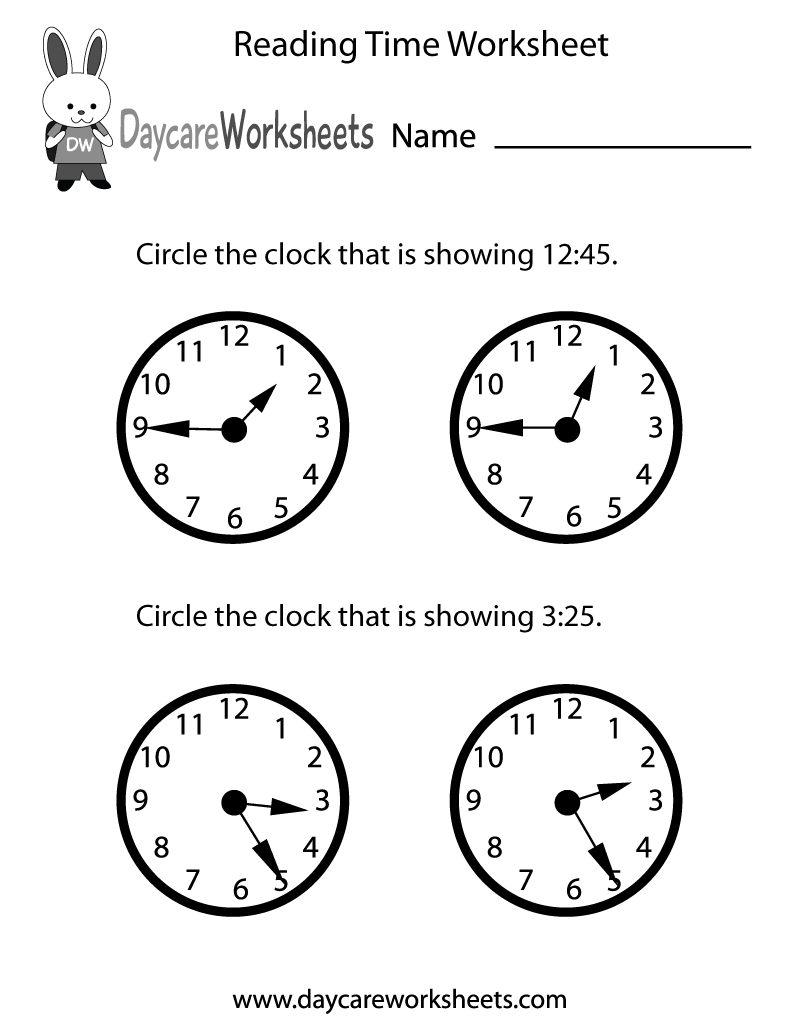 worksheet for clock reading