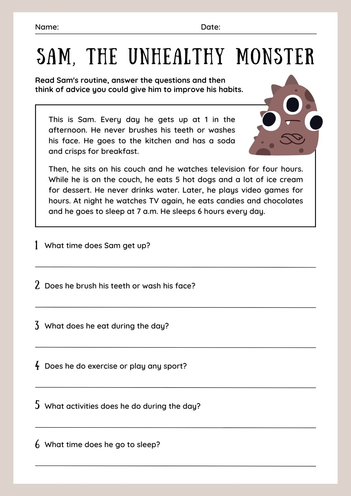 worksheet reading comprehension