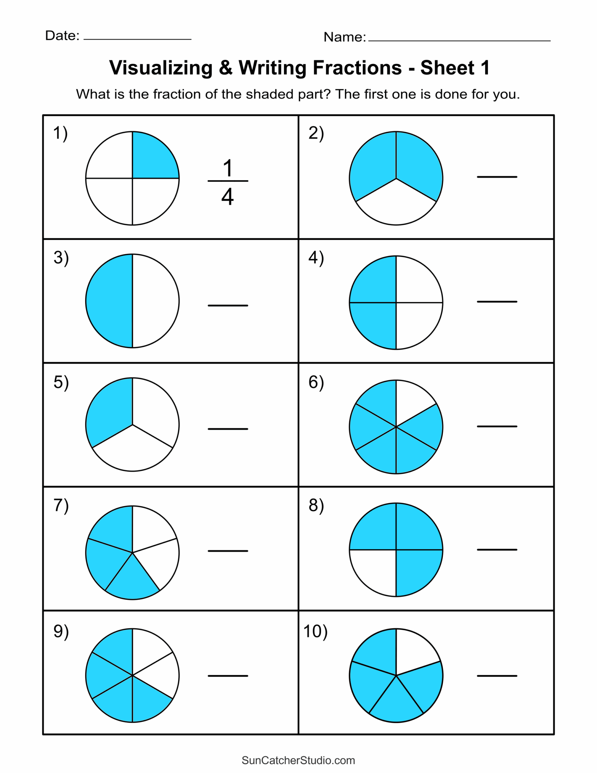 fractions worksheets grade 3