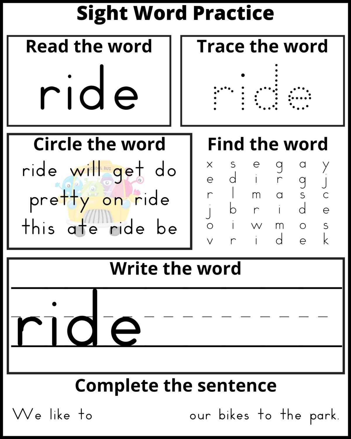 sight word worksheets kindergarten
