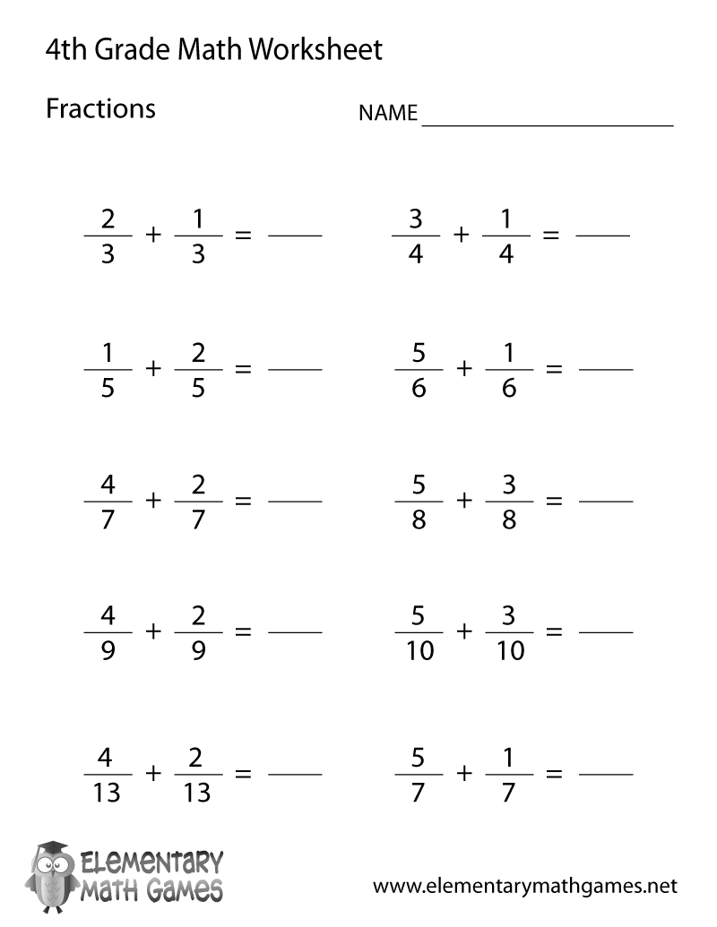 4th grade fractions worksheets