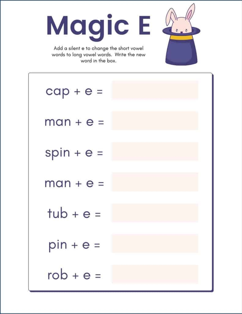 Free Printable Magic E Worksheet Introduce Long Vowels