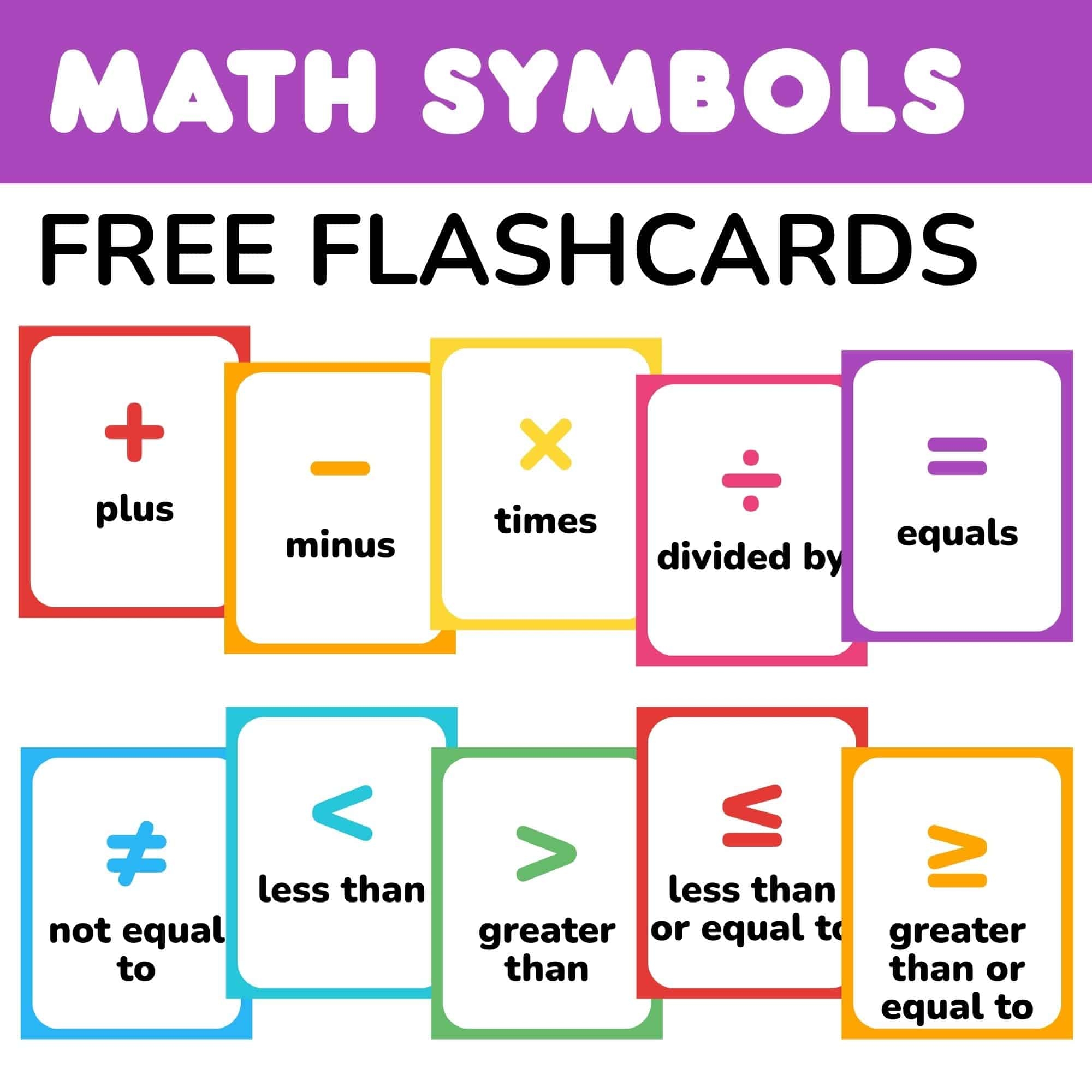 Free Printable Math Symbols Flashcards For Kids