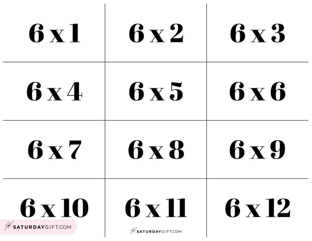 Free Printable Multiplication Flash Cards SaturdayGift