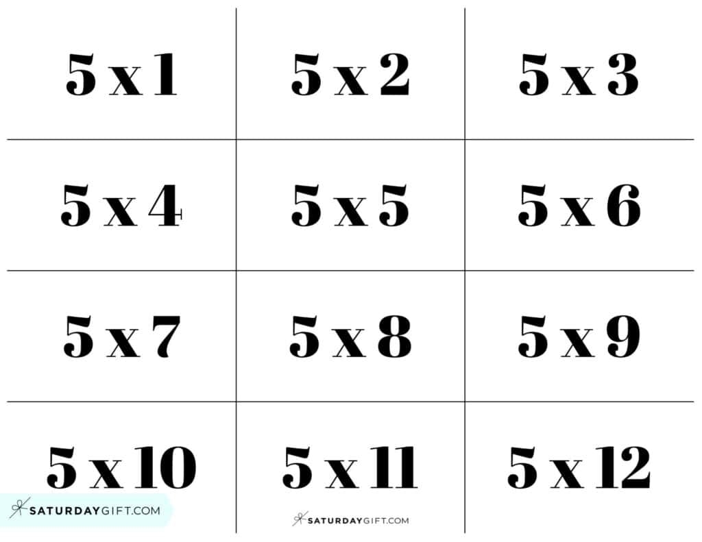Free Printable Multiplication Flash Cards SaturdayGift