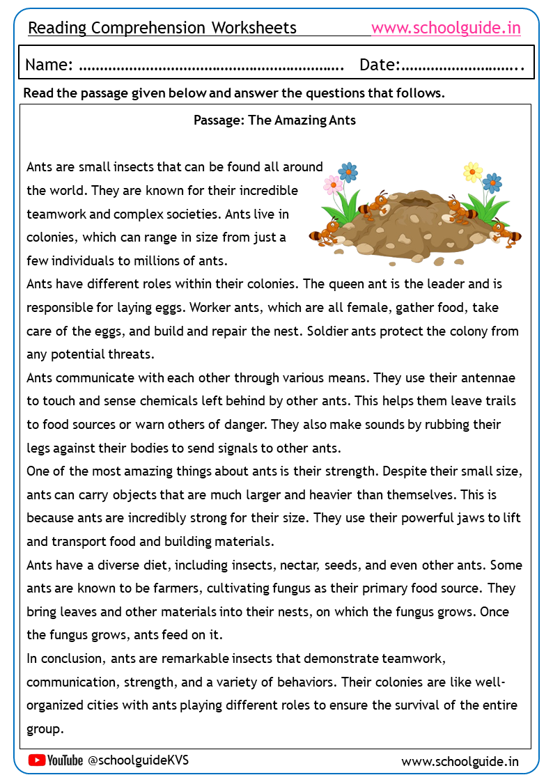 reading comprehension worksheets