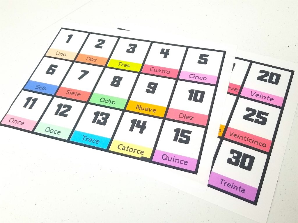 spanish numbers flashcards