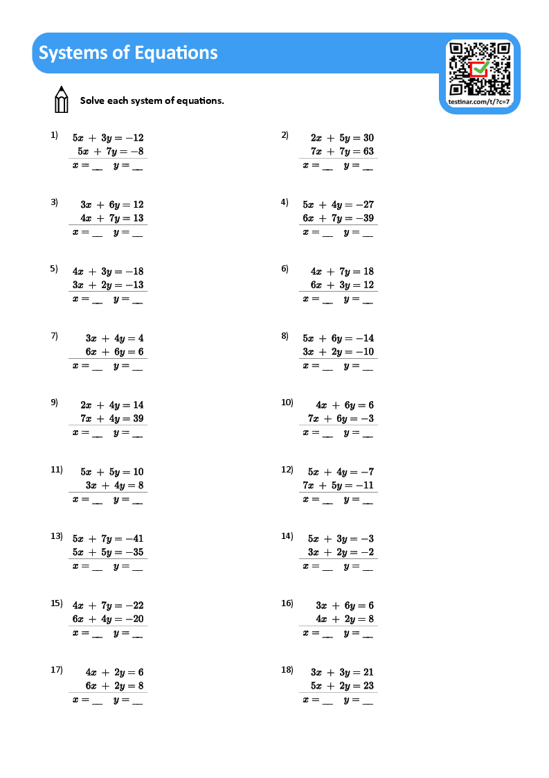 FREE Printable Systems Of Equations Worksheets 