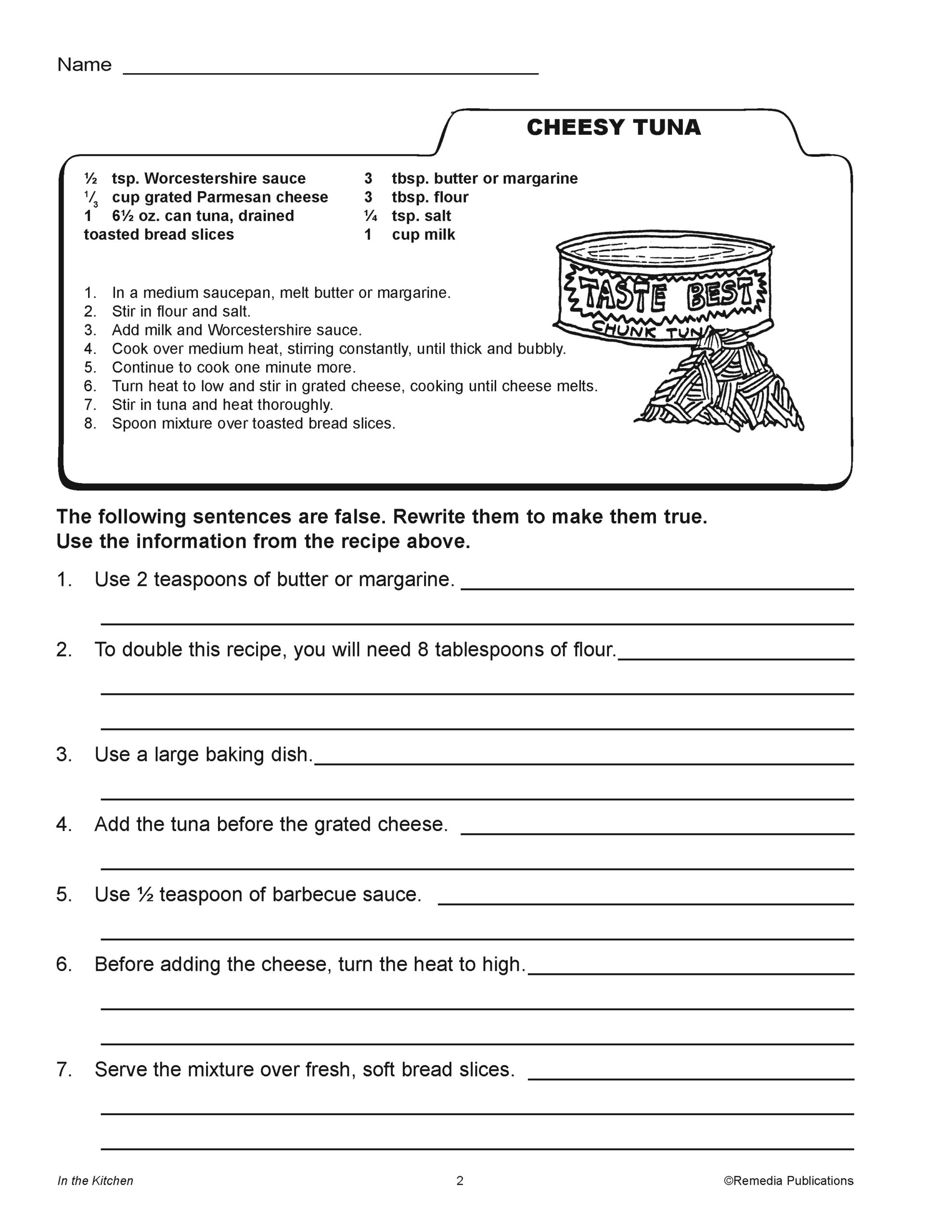 Free Reading A Recipe Worksheet Download Free Reading A Recipe Worksheet Png Images Free Worksheets On Clipart Library