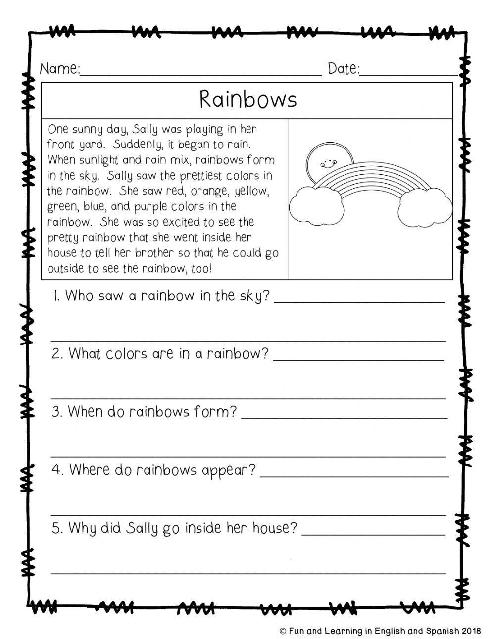 reading comprehension and questions worksheets
