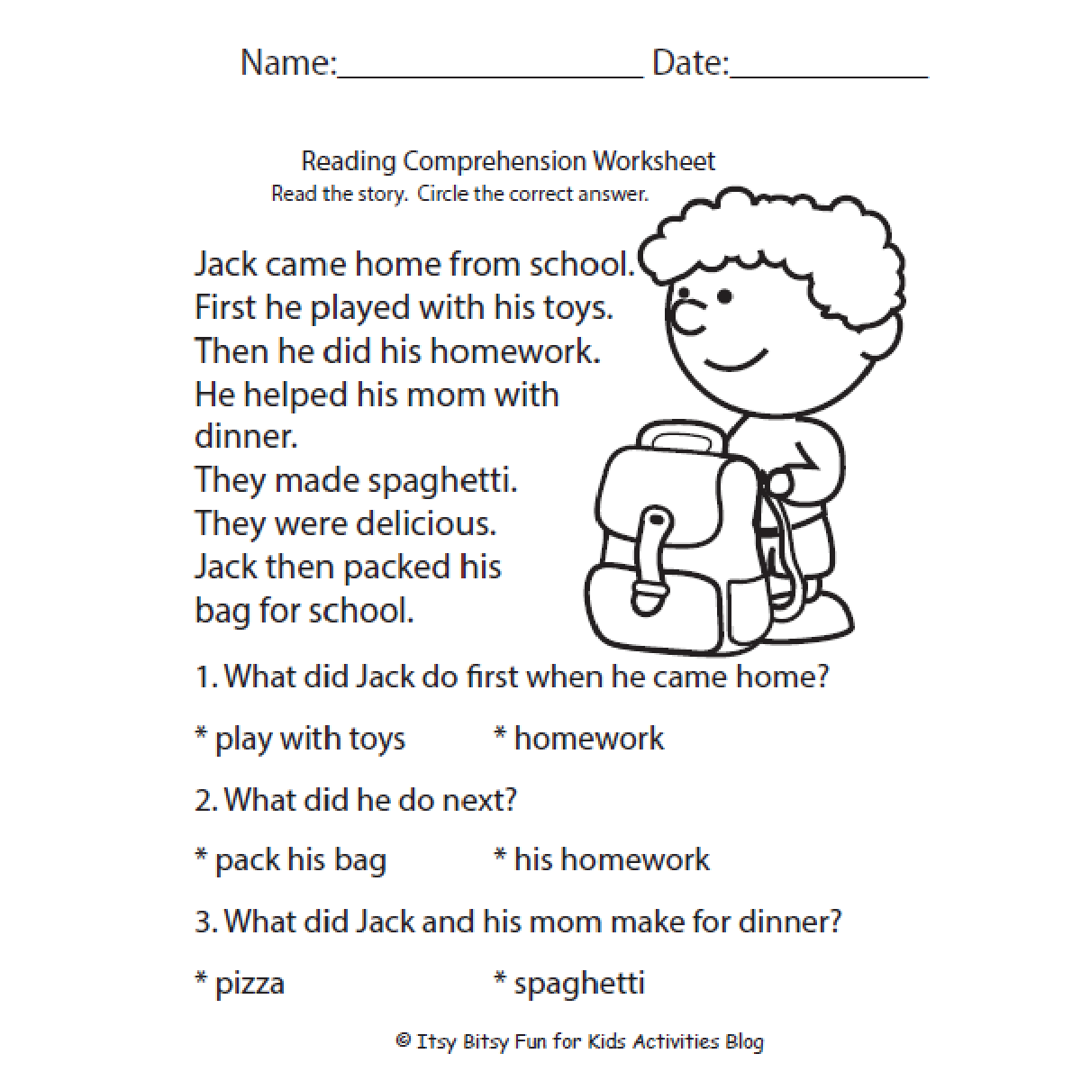 free kindergarten reading comprehension worksheets