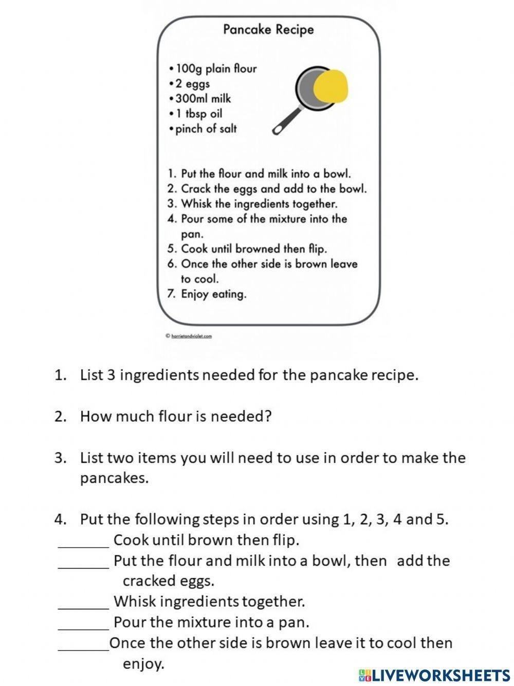 Free Reading Recipes Worksheet Download Free Reading Recipes Worksheet Png Images Free Worksheets On Clipart Library