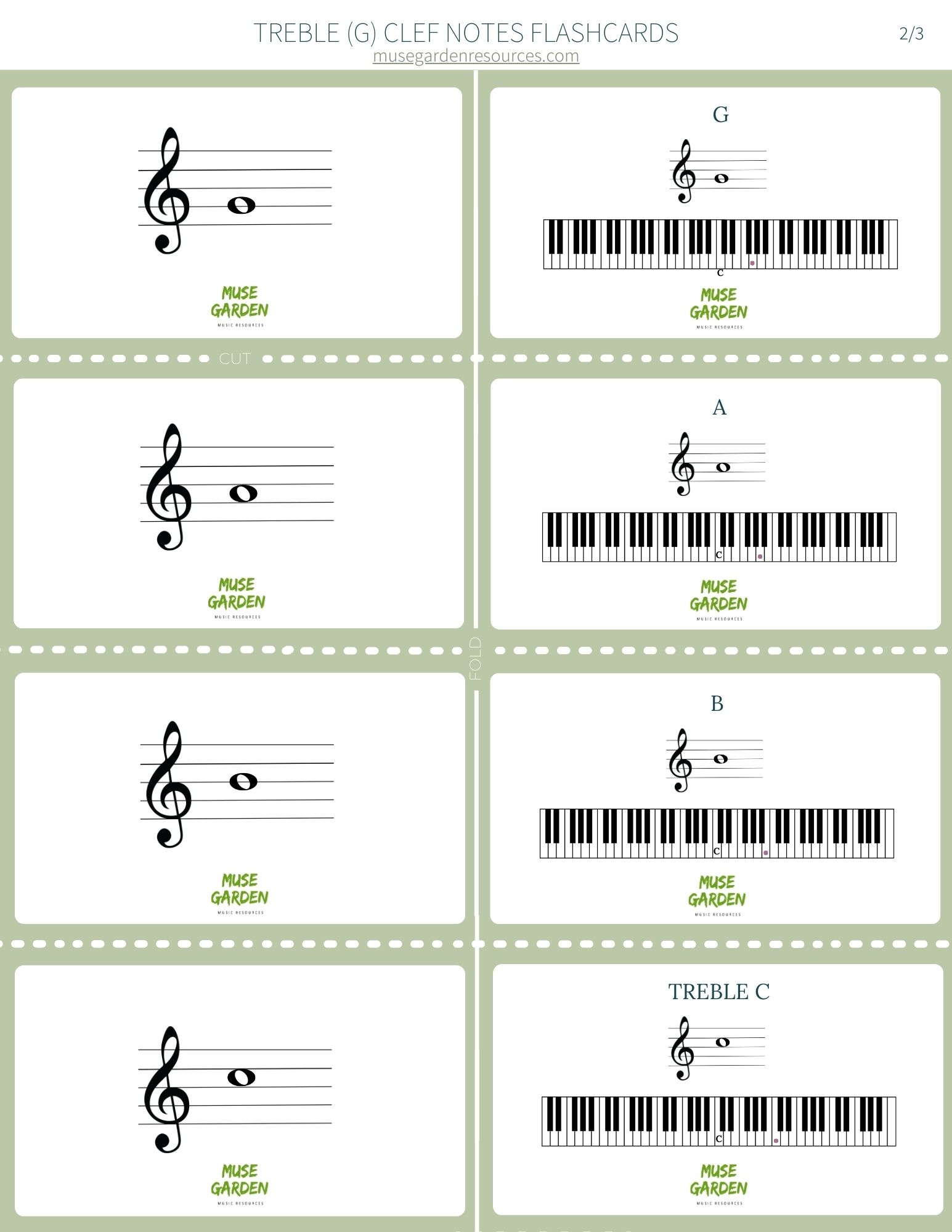 FREE Treble Clef Note Reading Flashcards Muse Garden Resources