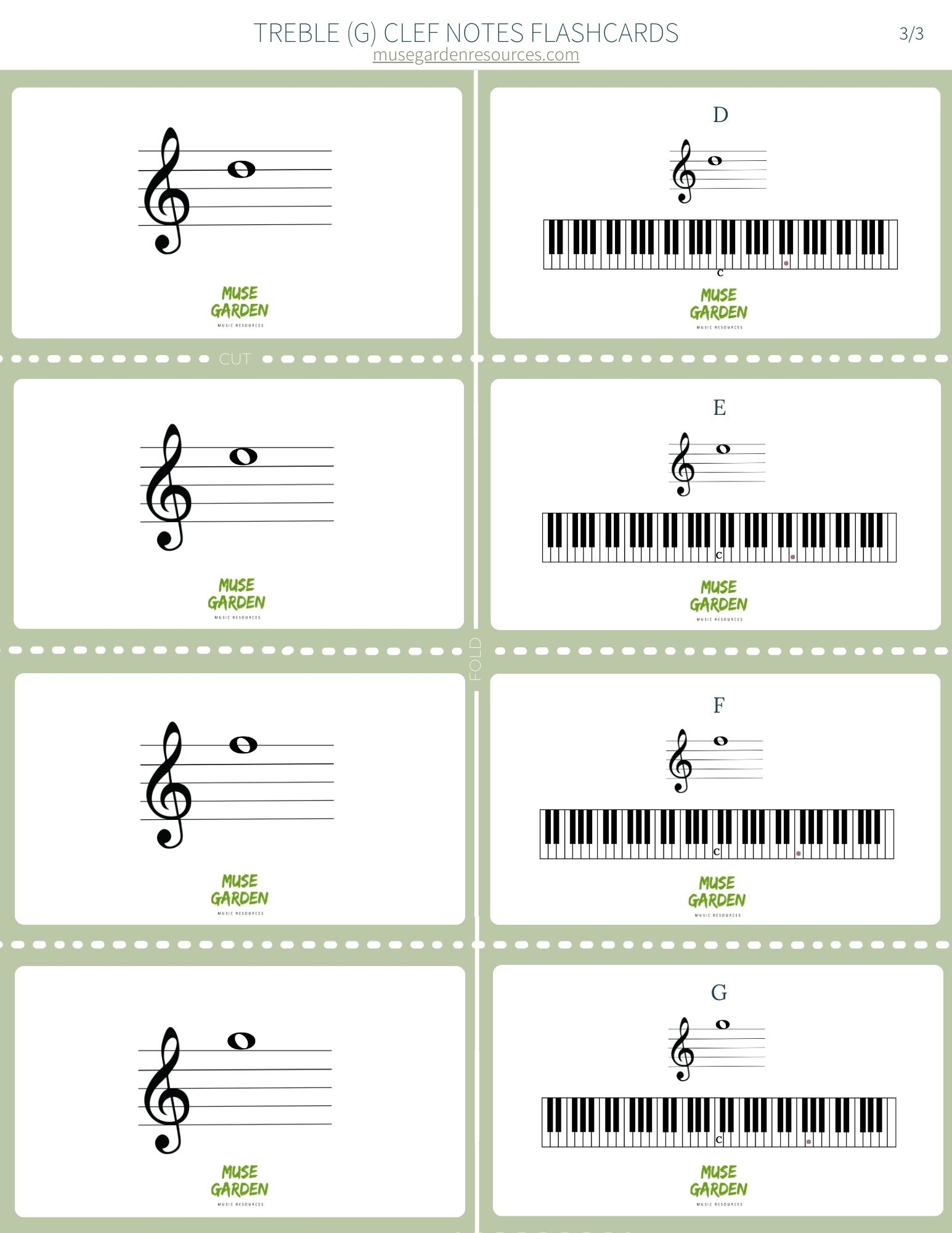 FREE Treble Clef Note Reading Flashcards Muse Garden Resources FREE Treble Clef Note Reading Flashcards Muse Garden Resources