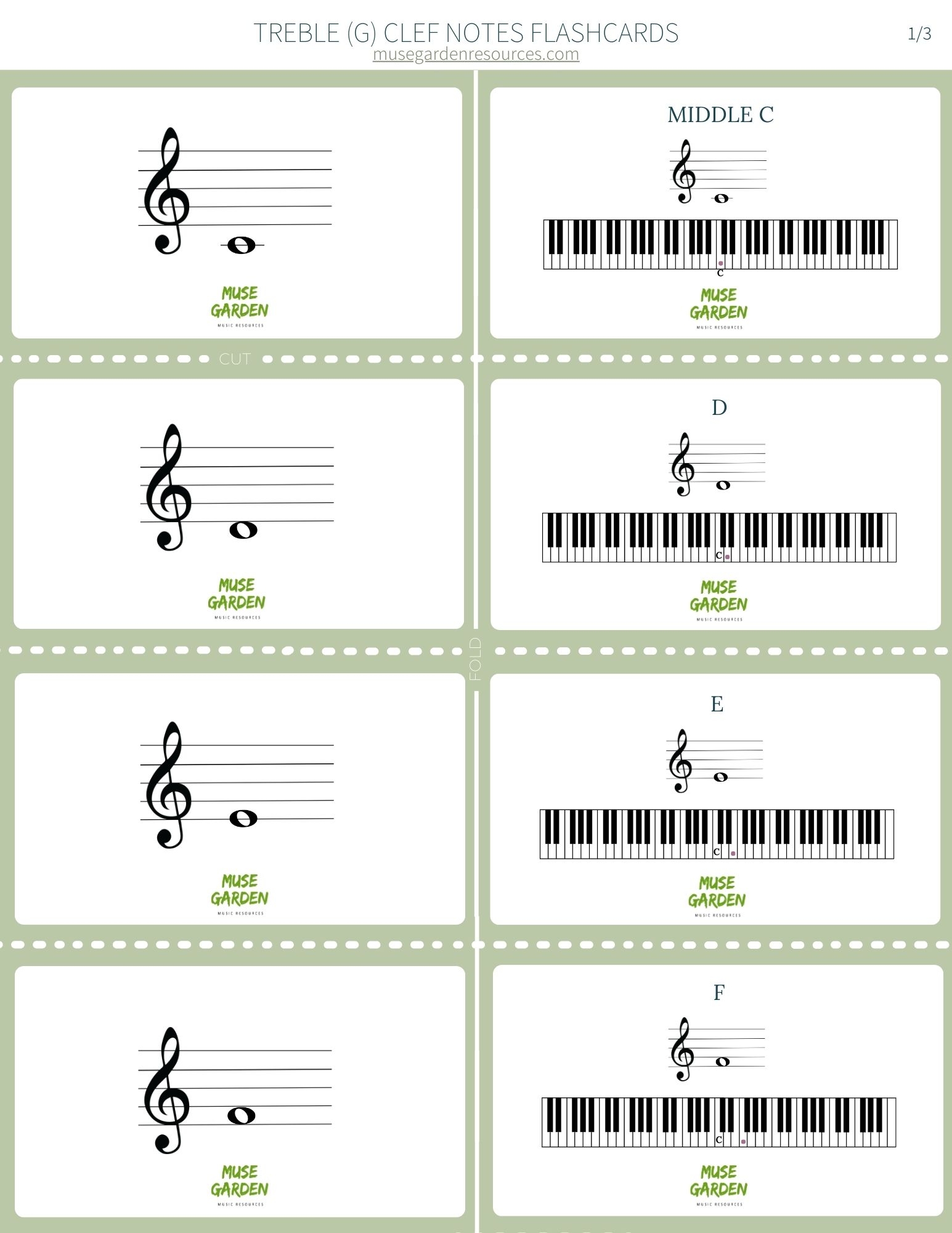 FREE Treble Clef Note Reading Flashcards Muse Garden Resources FREE Treble Clef Note Reading Flashcards Muse Garden Resources