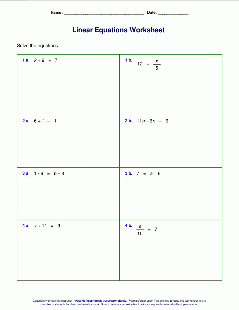math equations worksheets