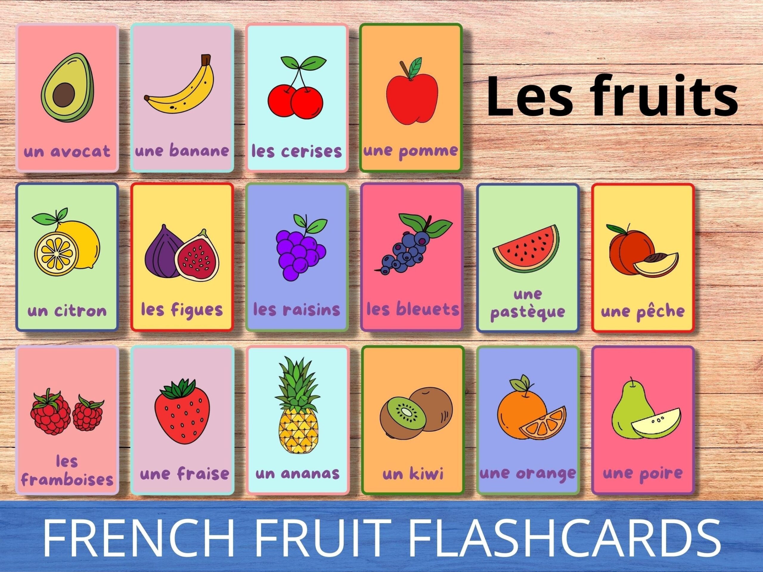 FRENCH FRUIT PRINTABLE Flashcards Basic French Vocabulary France Classroom Resource Word Cards Learning French Homeschool Kids Etsy