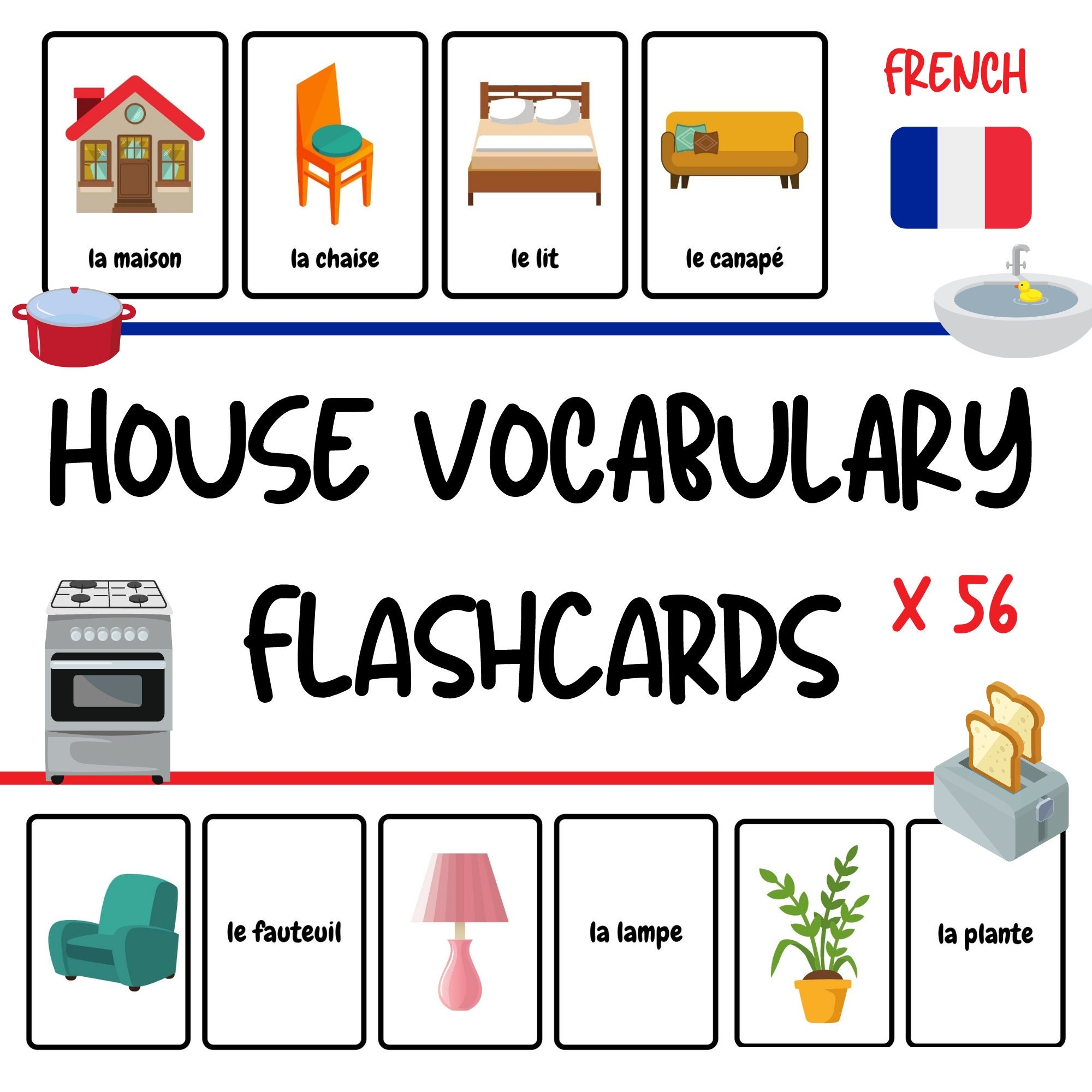 French House Vocabulary Flashcards For Kids 56 Words French Vocabulary Practice For Children PDF Download Etsy New Zealand