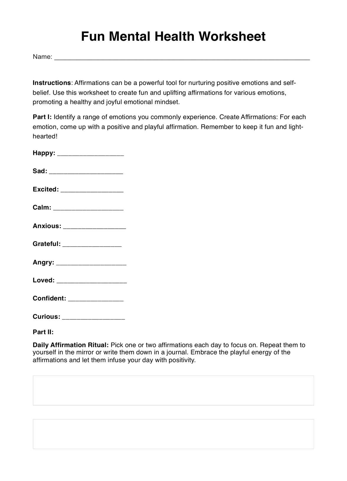 fun mental health worksheets