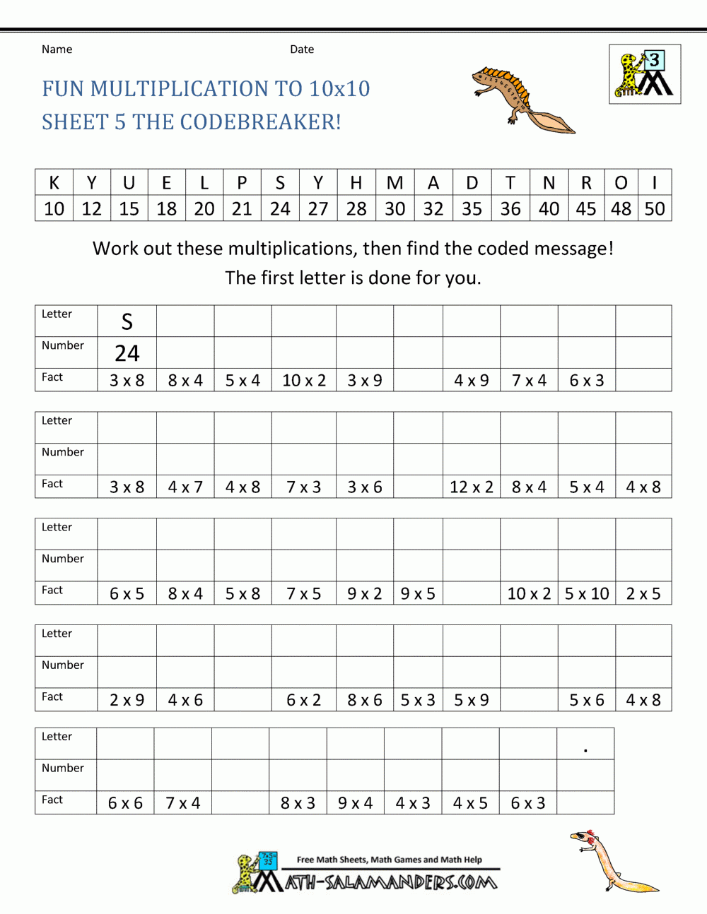 multiplication math facts worksheets
