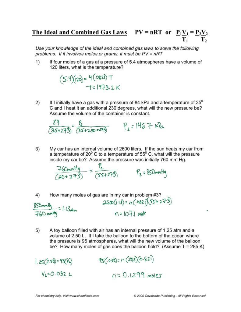 Gas Laws Worksheet Ideal Combined And Mixed Problems Gas Laws Worksheet Ideal Combined And Mixed Problems