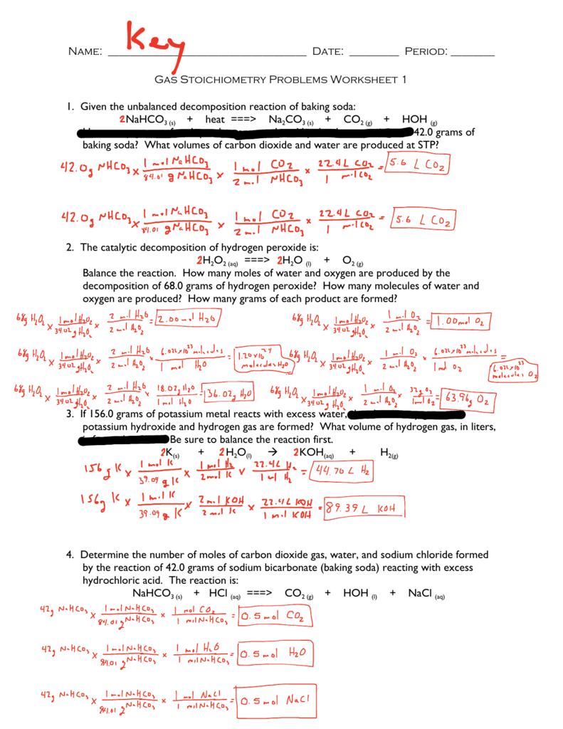 Gas Stoichiometry Worksheet Problems And Solutions Gas Stoichiometry Worksheet Problems And Solutions