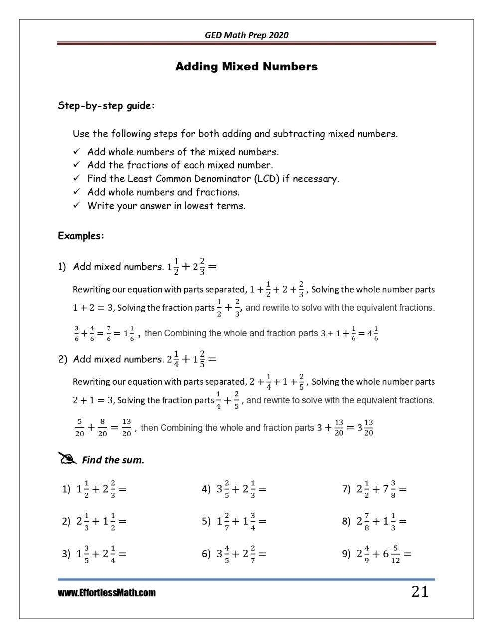 ged math prep worksheets