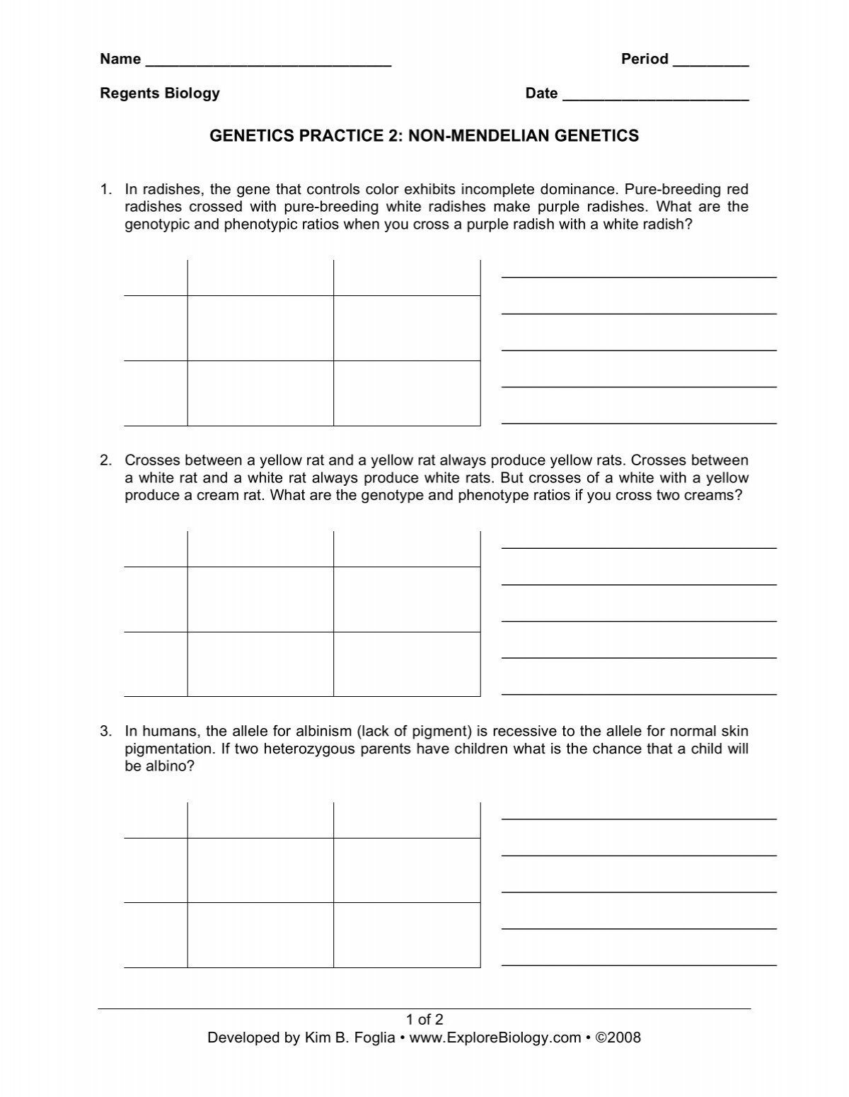GENETICS PRACTICE 2 NON MENDELIAN Explore Biology