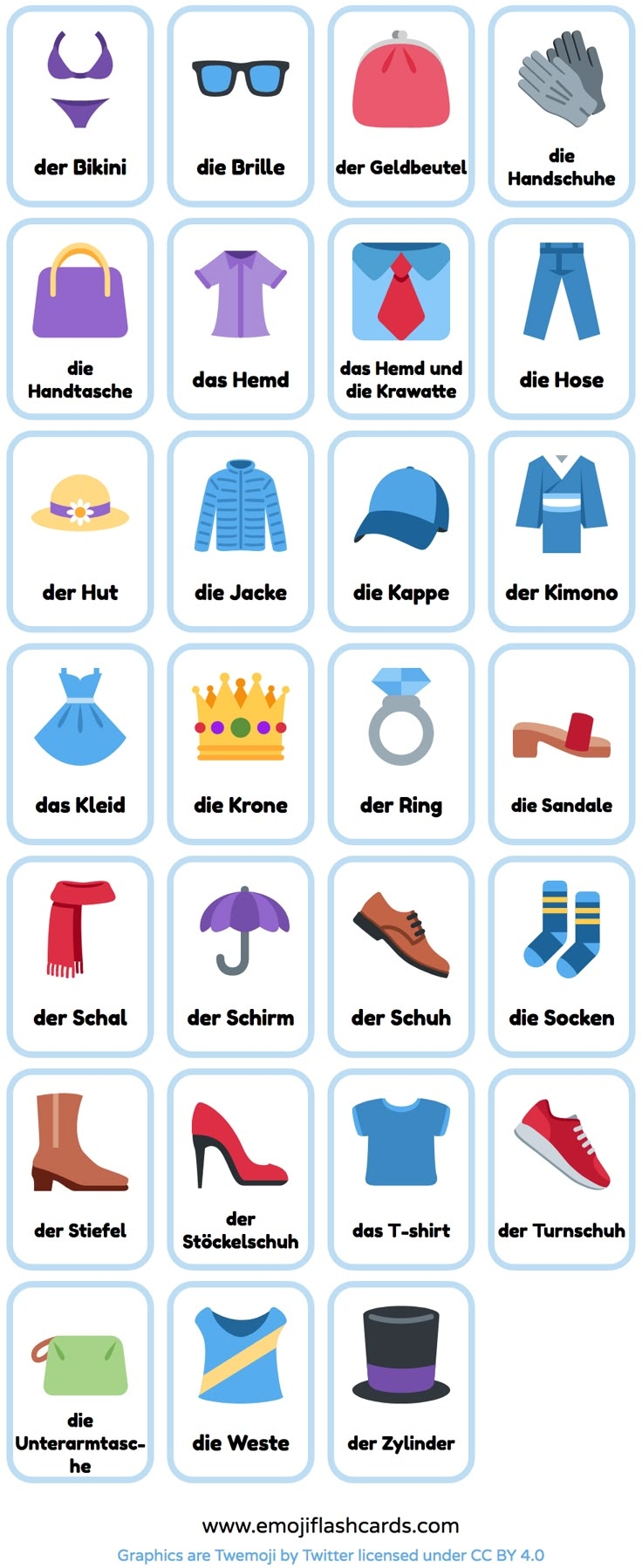 German Clothes Printable Flashcards