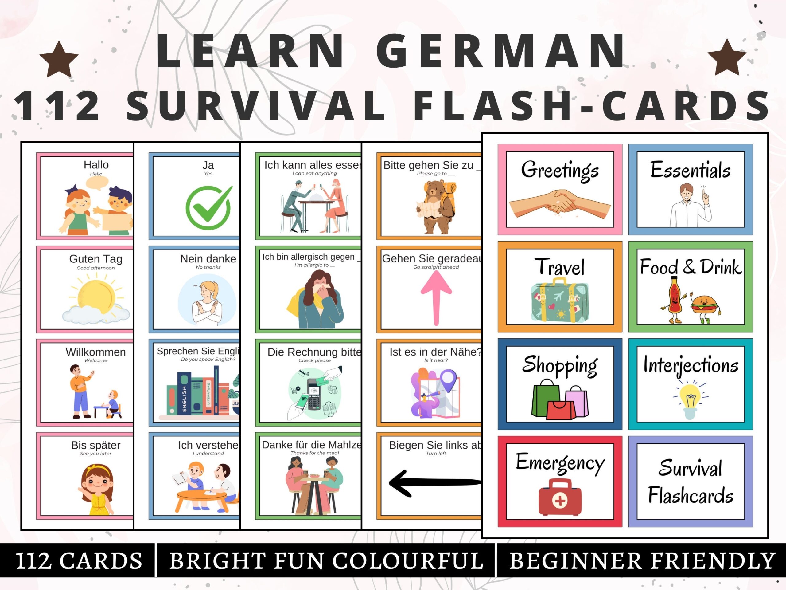 German Flashcards For Beginners German Printable Flashcards German Essential Phrases Study German German Language German Practice Etsy Denmark