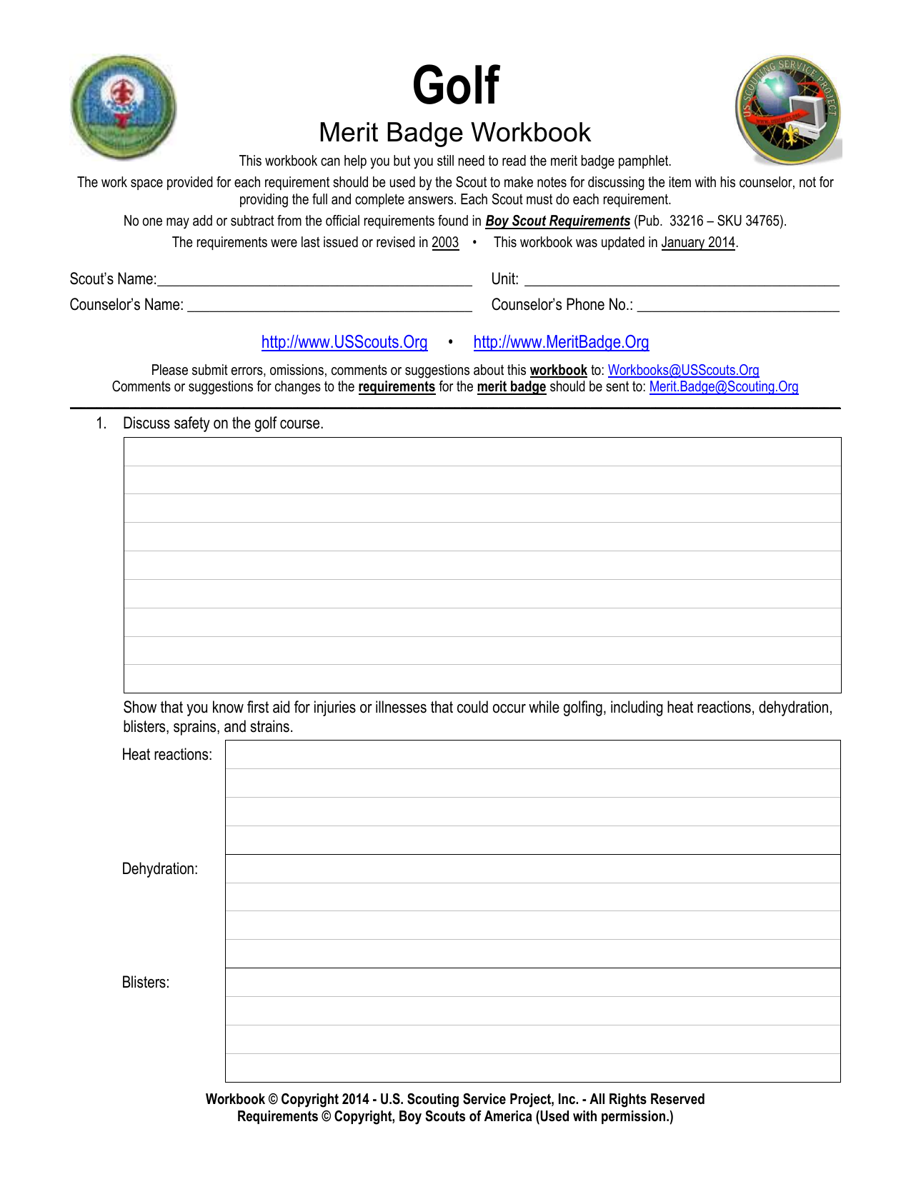 Golf Merit Badge Workbook For Boy Scouts