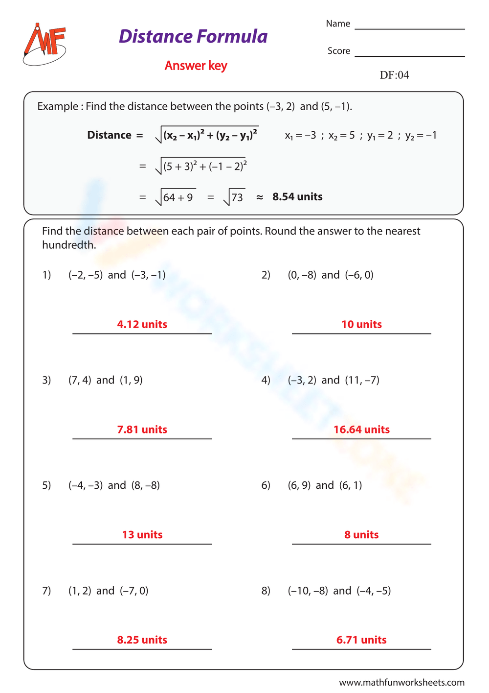Grade 10 Midpoint And Distance Formula Worksheets