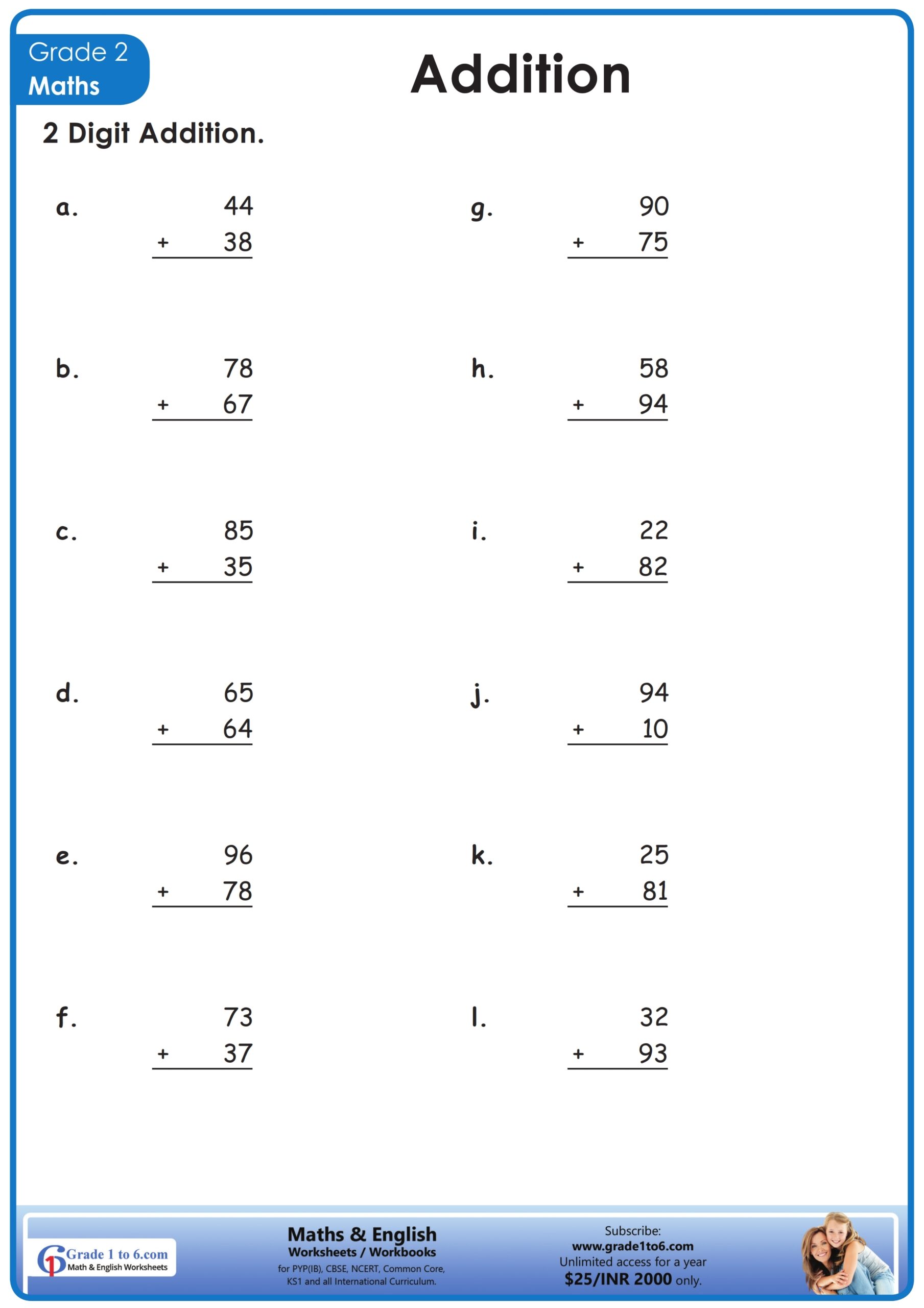 Grade 2 Math Worksheets Grade1to6