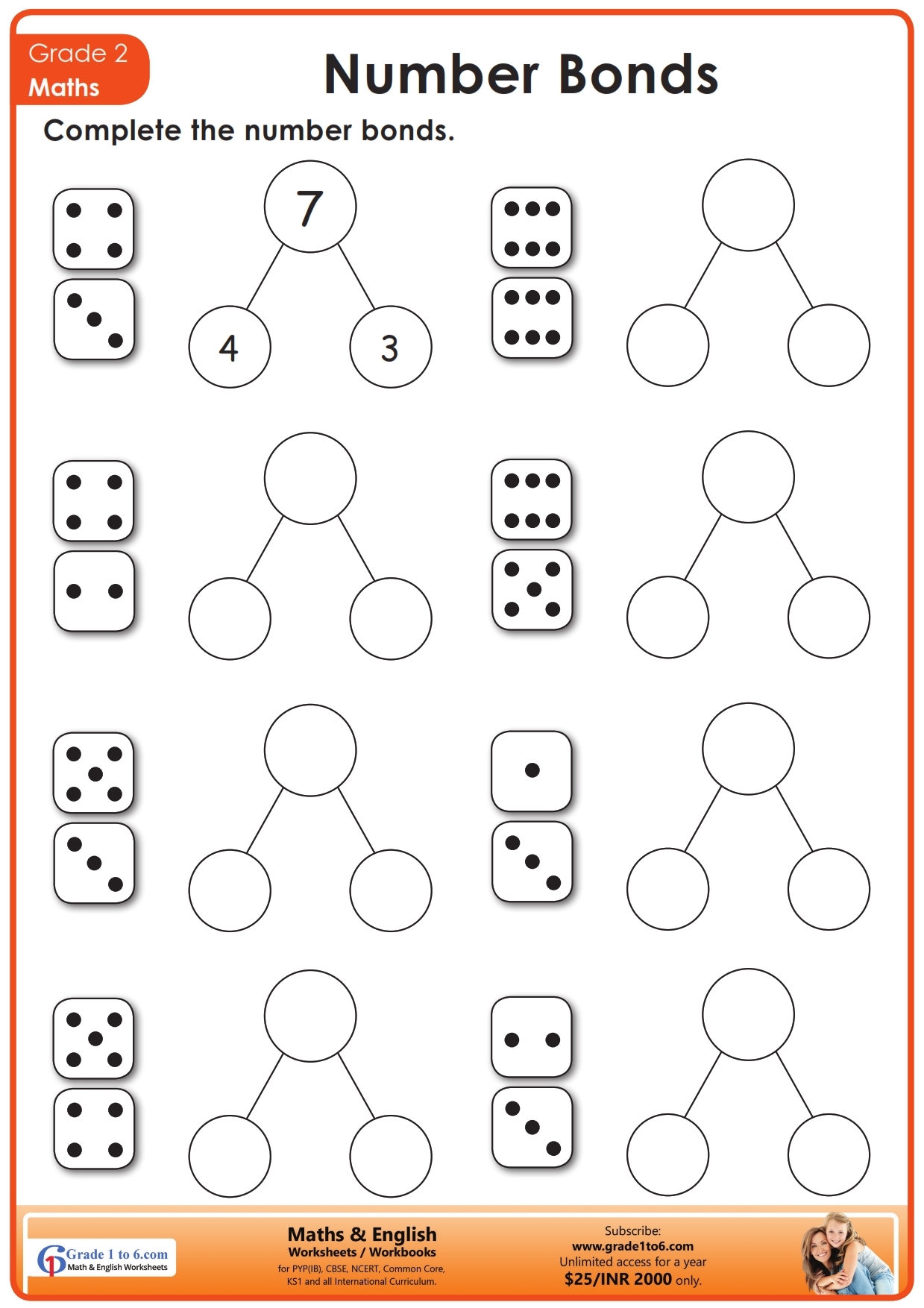 Grade 2 Number Bonds Worksheets Workbook BeeOne Teaching Resources