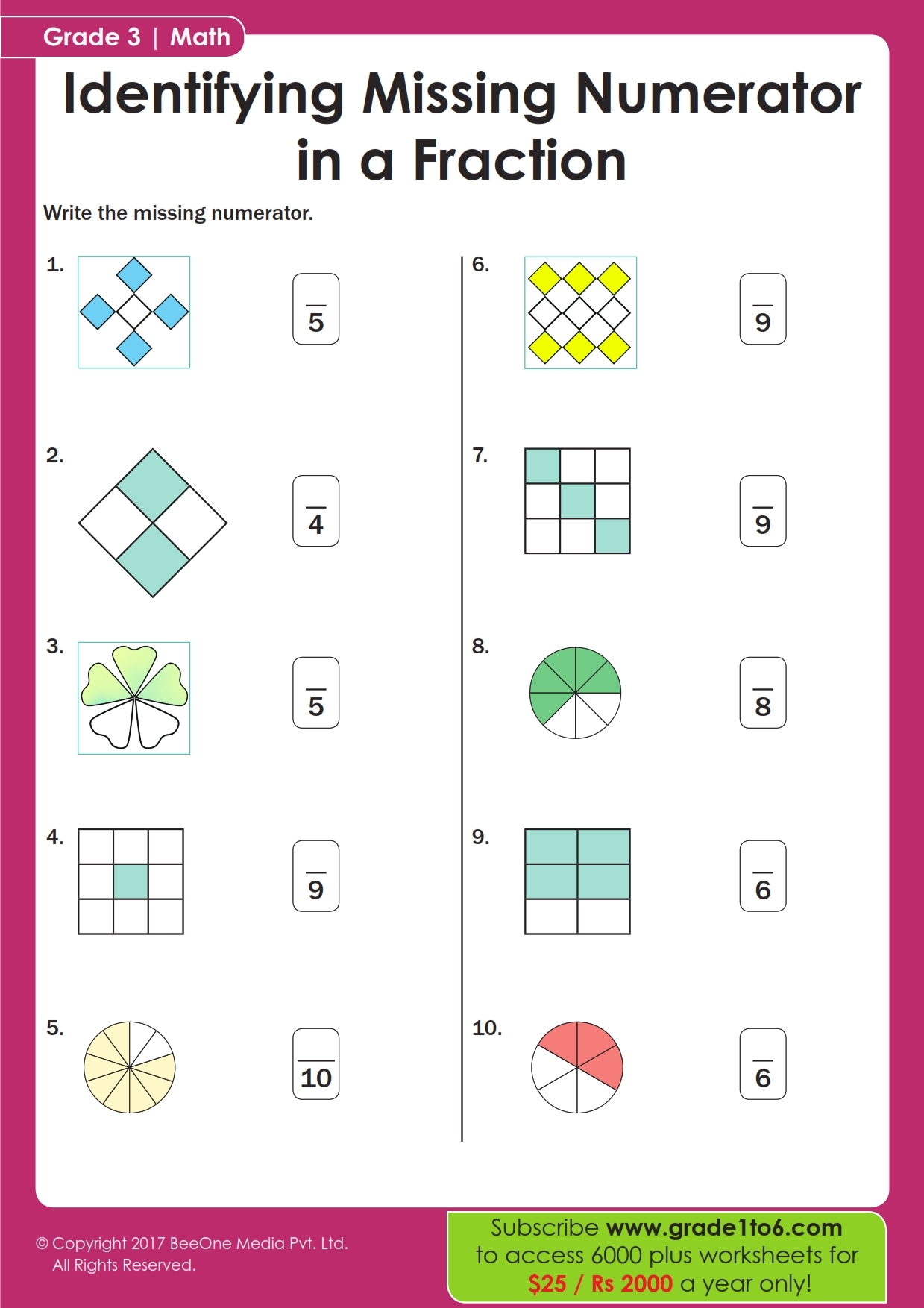 Grade 3 Fractions Worksheet And Workbook BeeOne Teaching Resources