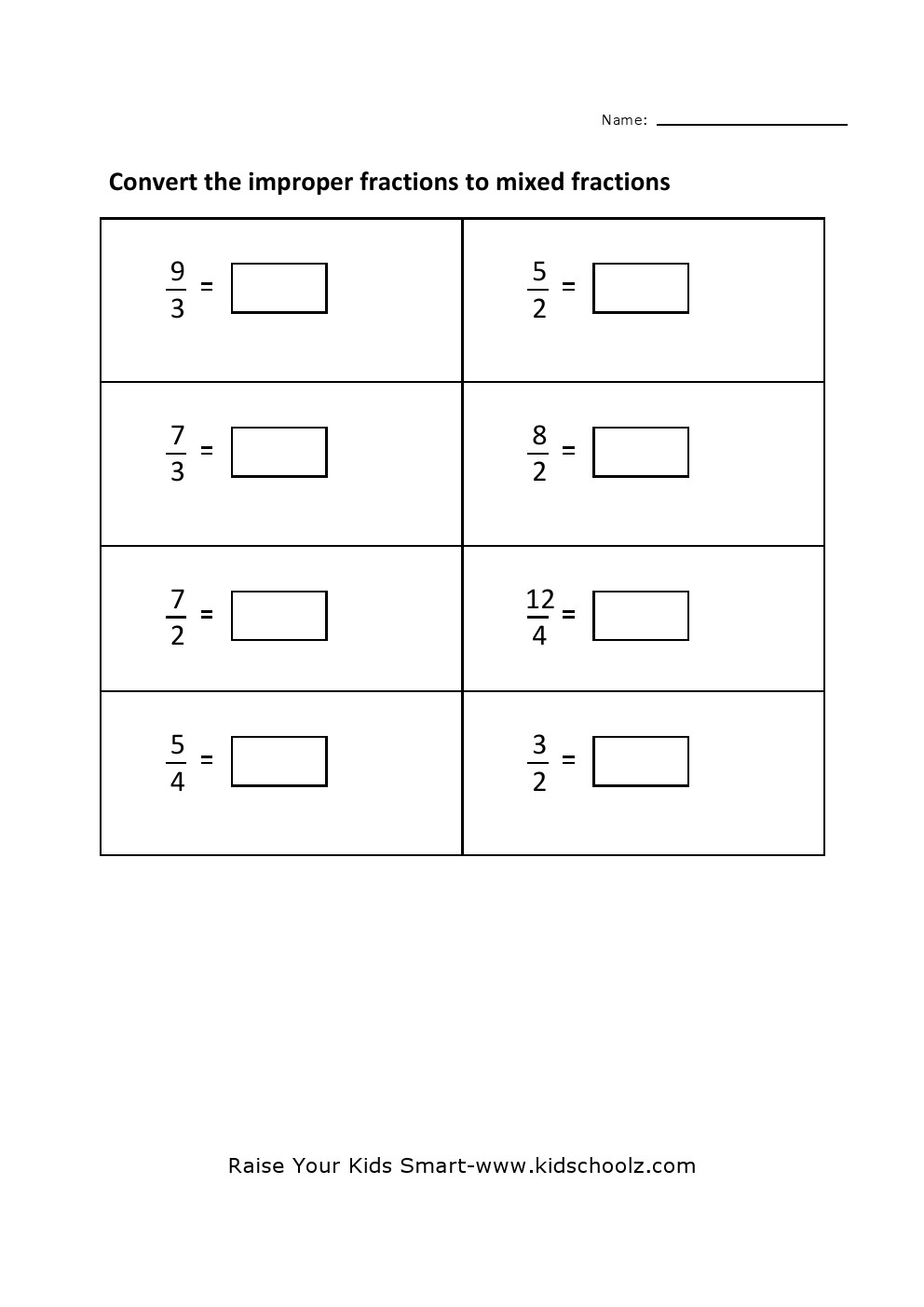 Grade 4 Convert Improper Fraction To Mixed Fraction Worksheet 3 Kidschoolz