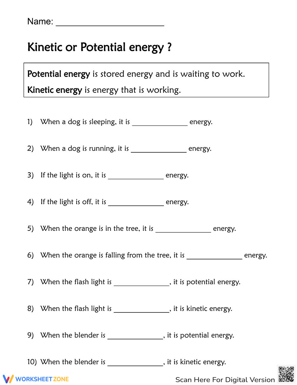 Grade 5 Kinetic And Potential Energy Worksheets