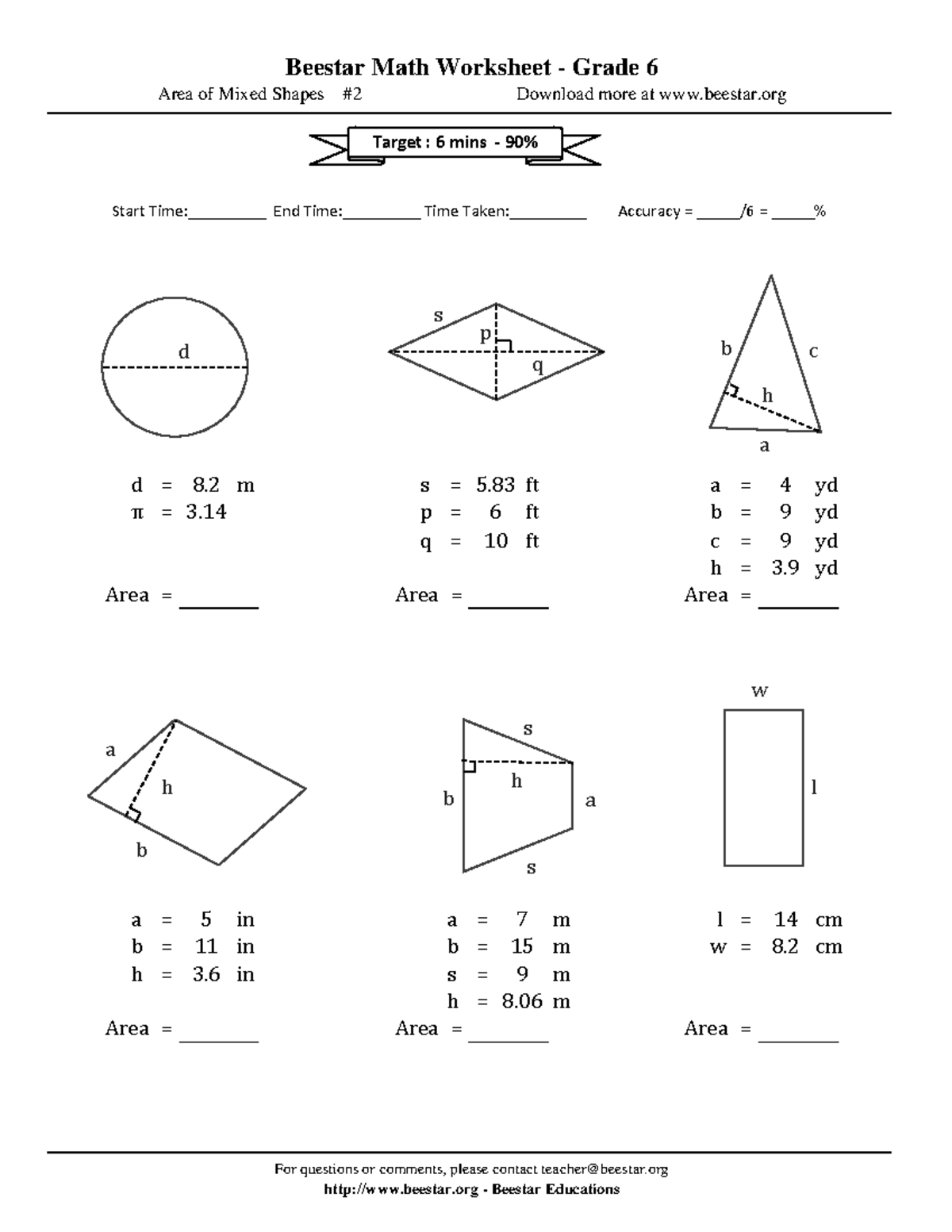 Grade 6 Geometry Area Of Mixed Shapes Worksheet 2 Studocu
