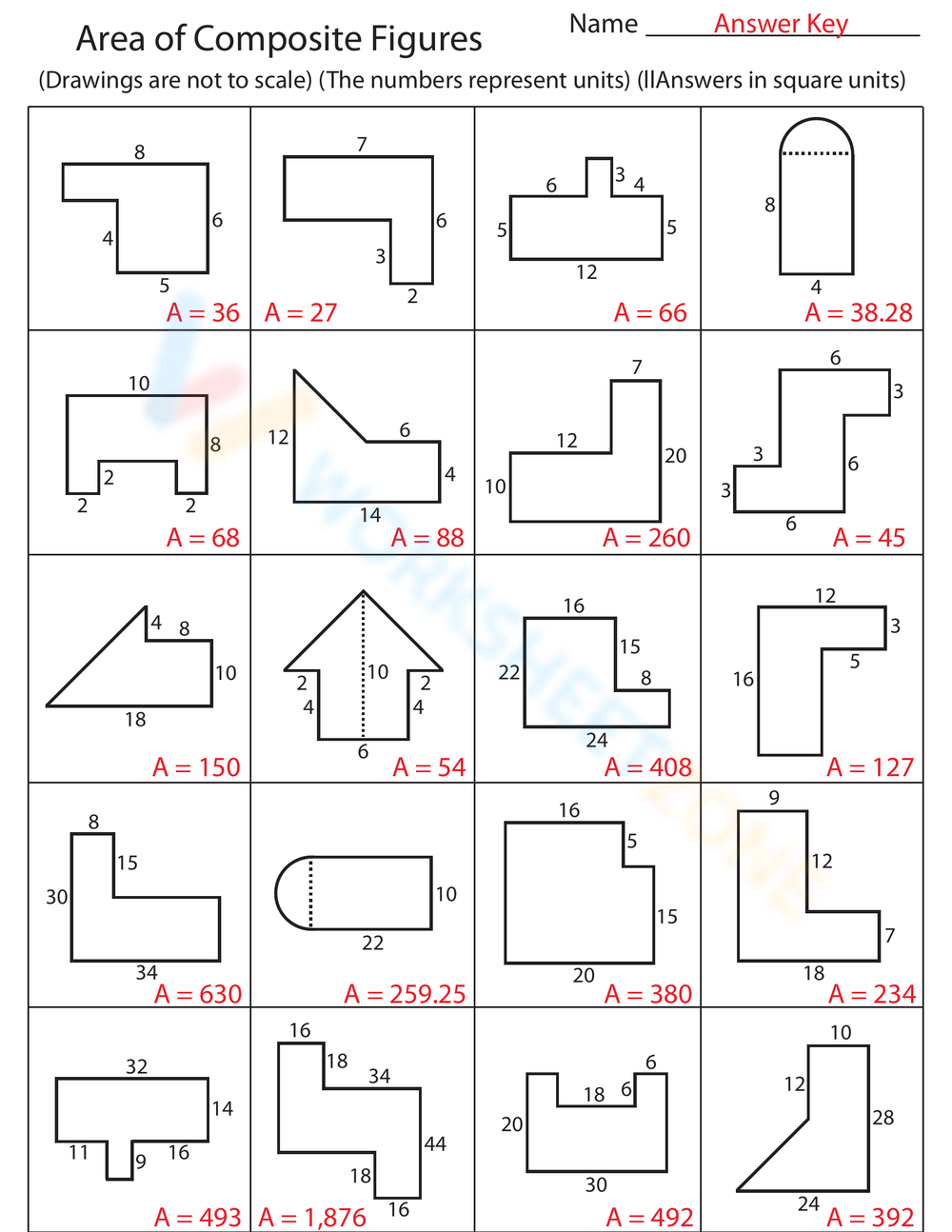 Grade 7 Area Of Composite Figures Worksheets