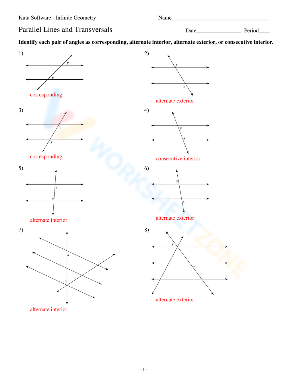 parallel lines cut by a transversal worksheet