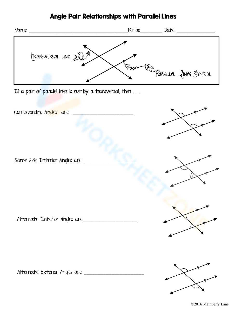 Grade 8 Angle Pair Relationships Worksheets Printable