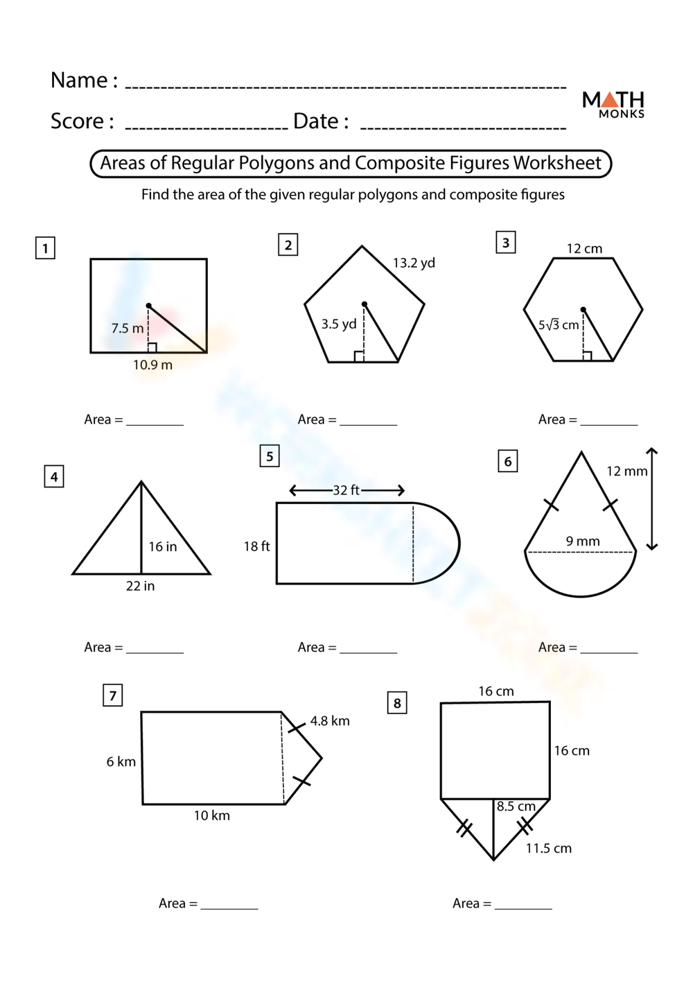 Grade 8 Area Of Composite Figures Worksheets Printable