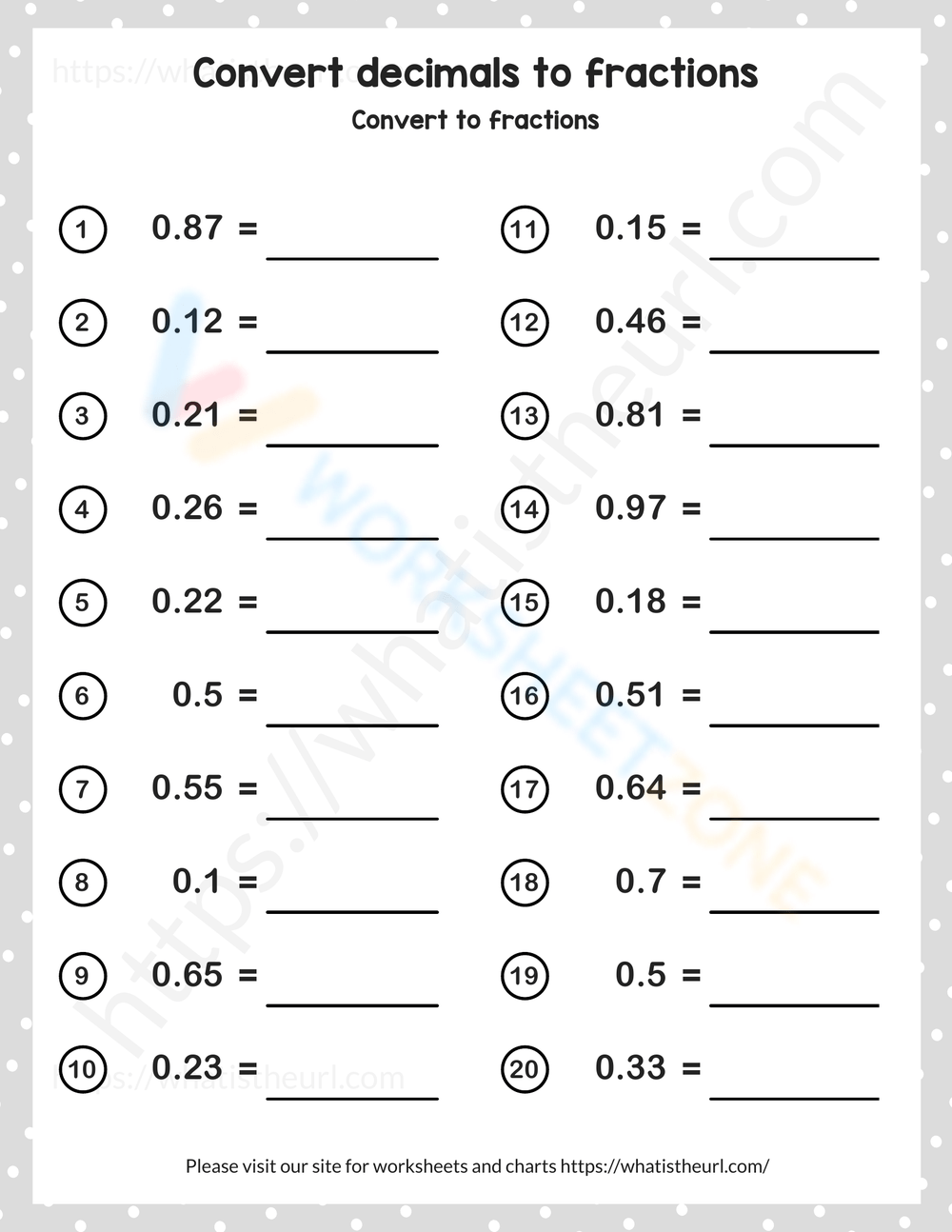 Grade 8 Converting Decimals To Fractions Worksheets Printable