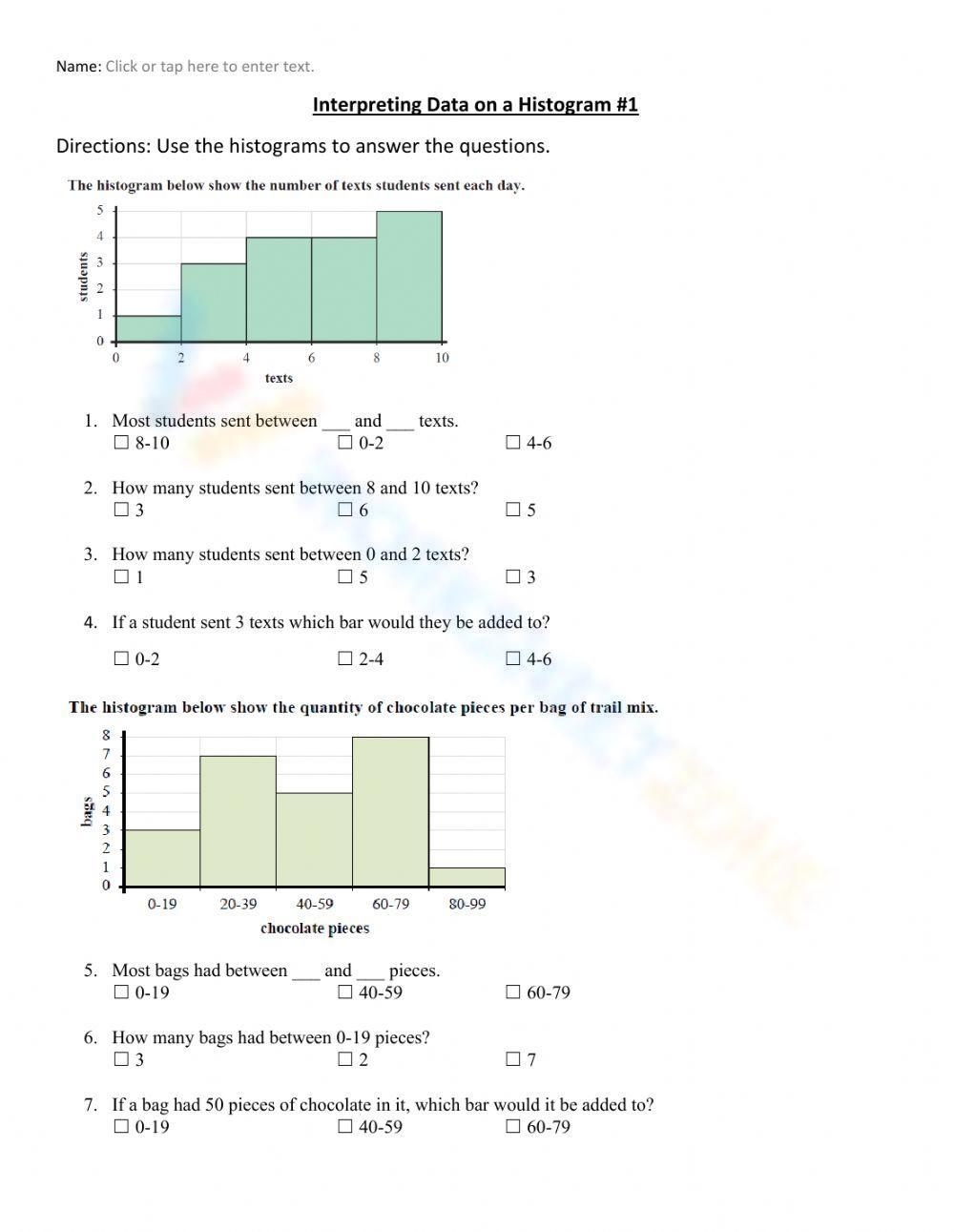 Grade 8 Histogram Worksheets Printable