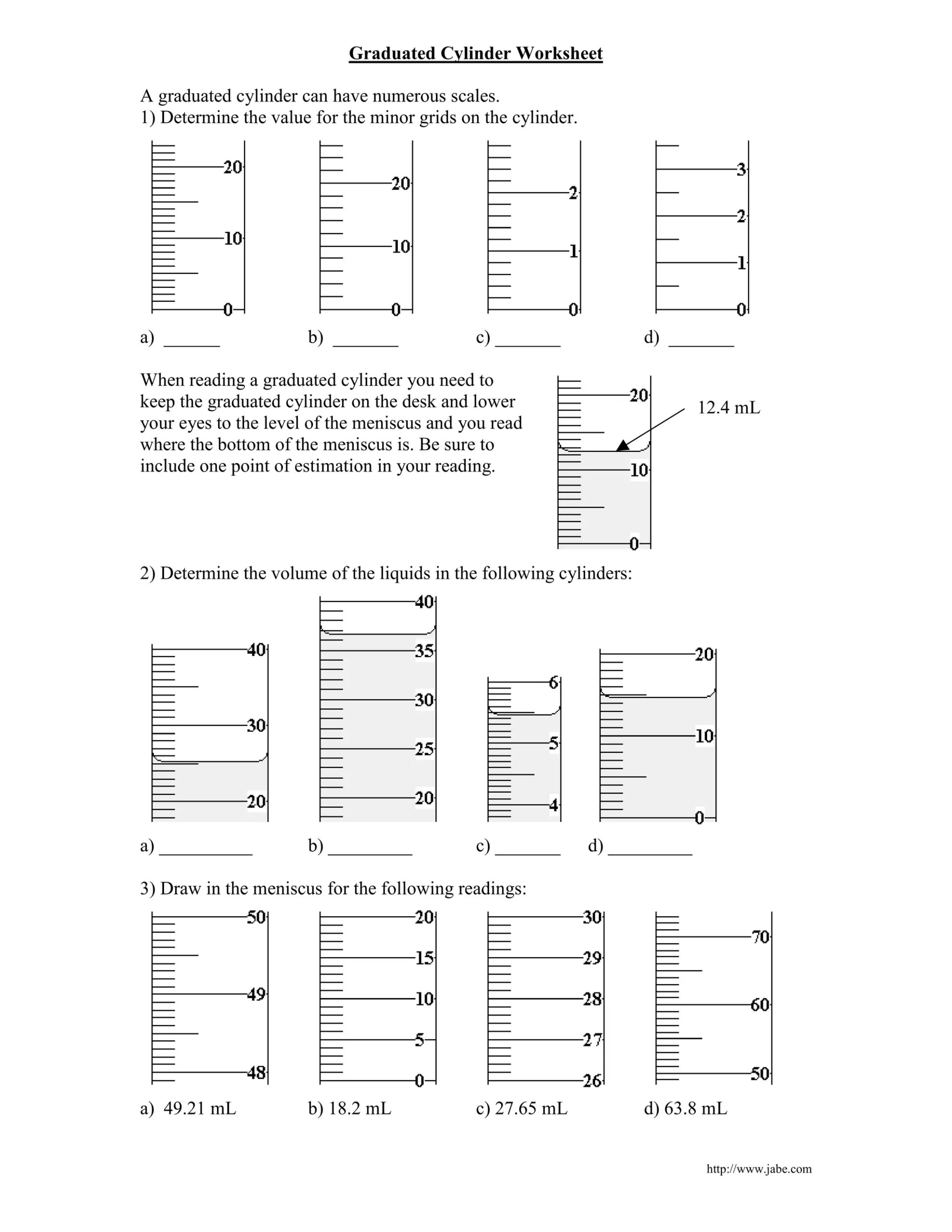 Graduated Cylinder Worksheet PDF Physics Science