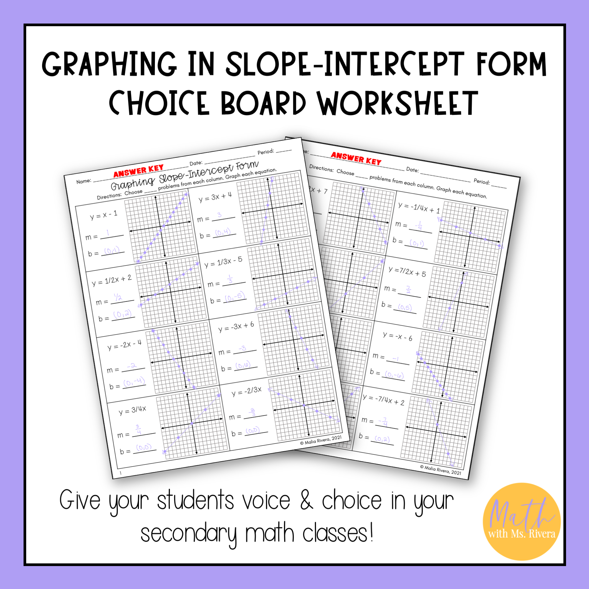 slope intercept form worksheet