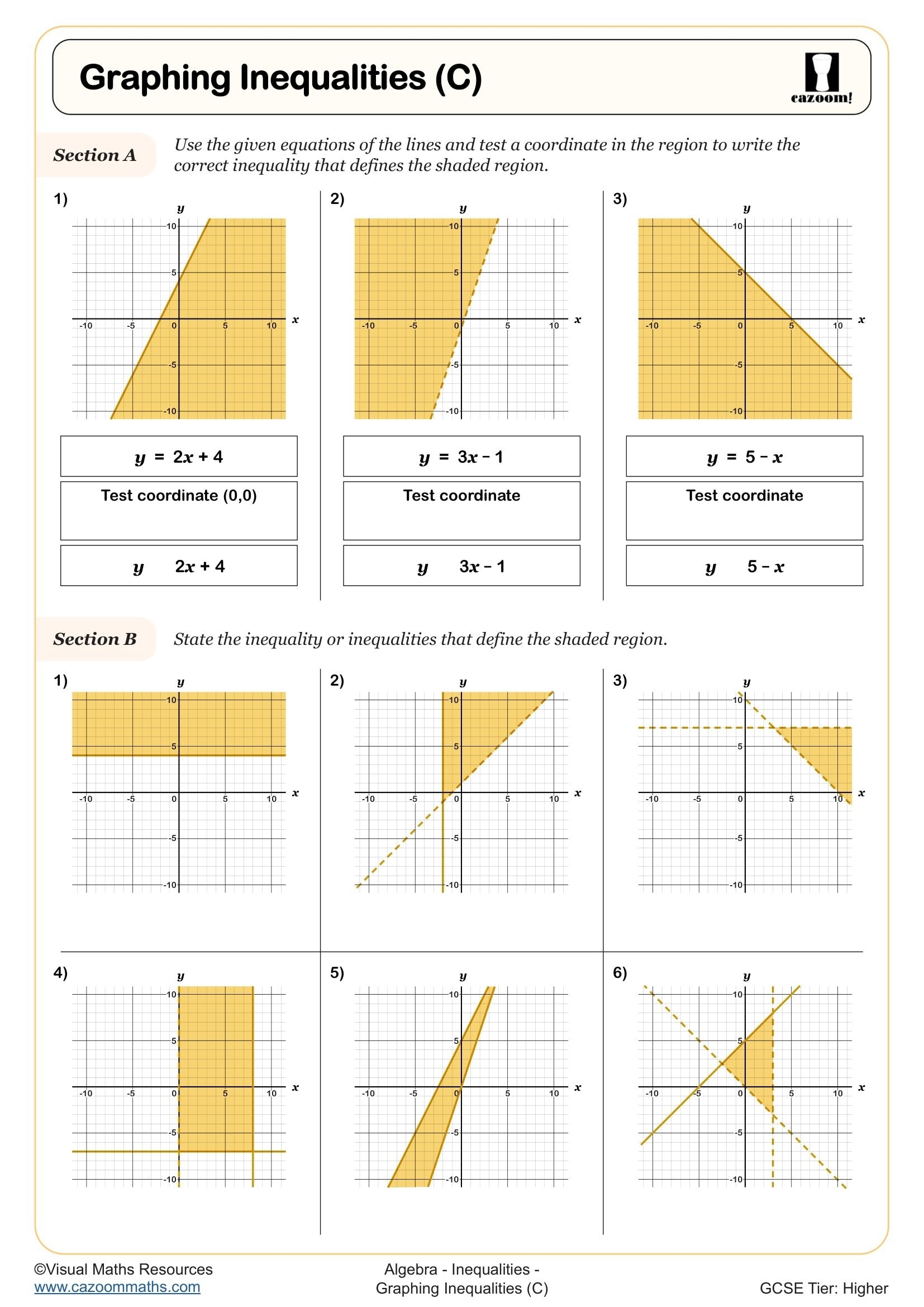 Graphing Inequalities C Worksheet Printable PDF Year 10 And Year 11 Algebra Worksheet Graphing Inequalities C Worksheet Printable PDF Year 10 And Year 11 Algebra Worksheet