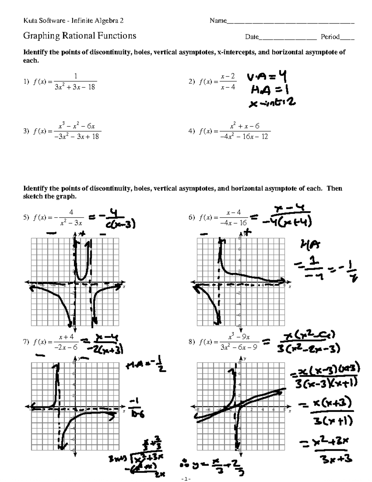 Graphing Rational Functions Worksheet For MATH 2H 011 Studocu Graphing Rational Functions Worksheet For MATH 2H 011 Studocu