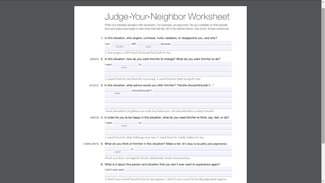 GREAT Detail On How To Coach A New Client Through The Judge Your Neighbor Worksheet The Work YouTube