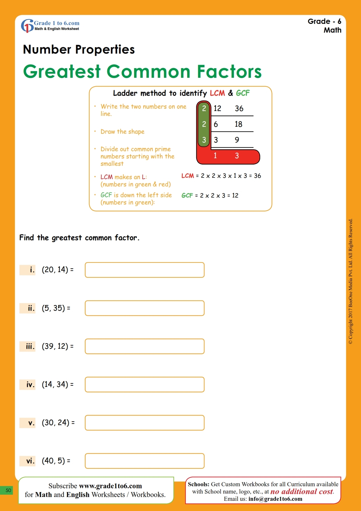 Greatest Common Factor GCF Worksheets